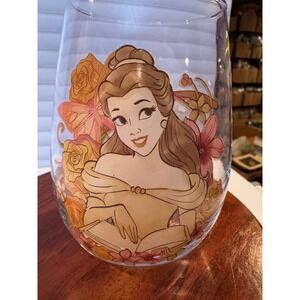 Belle Beauty and The Beast Stemless Wine Glass Disney Princess Floral